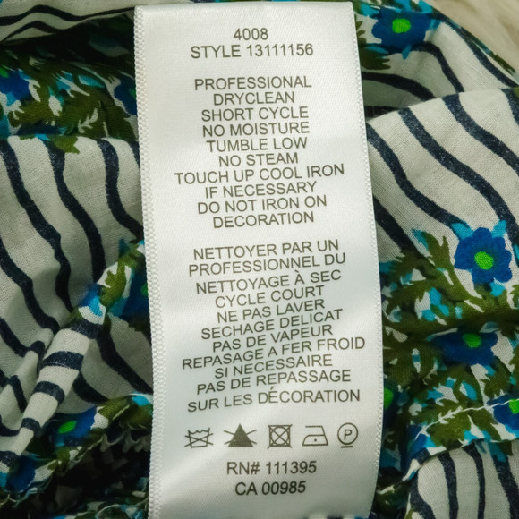 Tory Burch Size 8 Evelina Cotton Voile Stripe Floral Print Scoop Tie Cotton Top - Picture 6 of 7